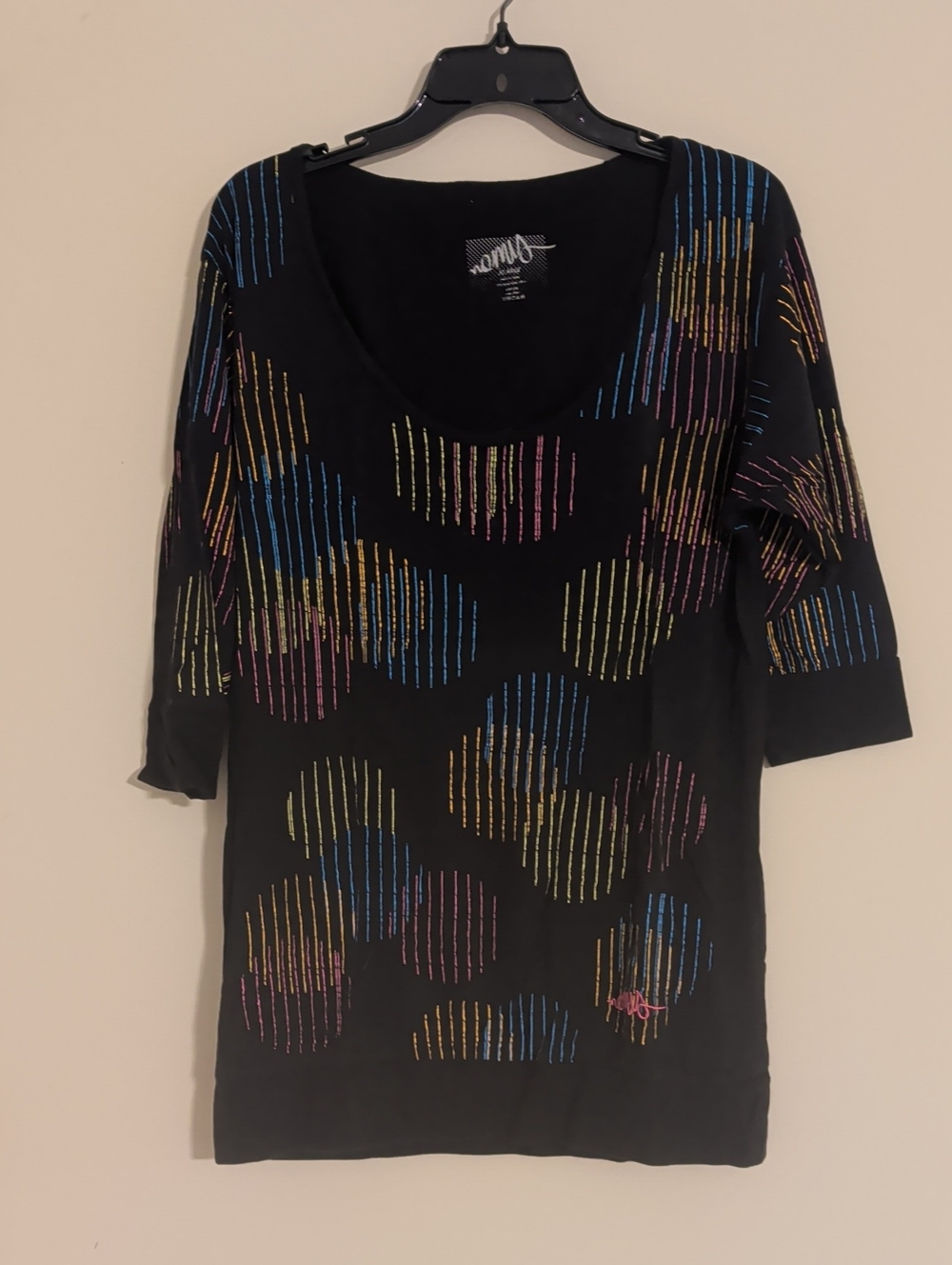 Black Scoop Neck Neon Dot Top by Nomis